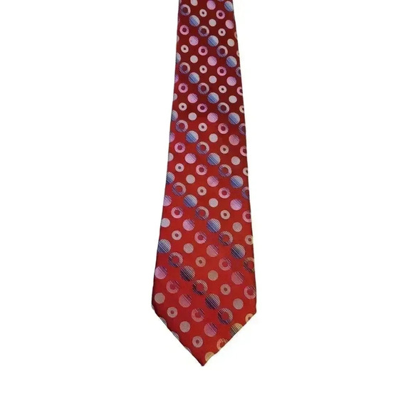Tango Tie Necktie Neckwear Red Multicolored Circle Pattern Luxury Designer Work‎ - Picture 1 of 13